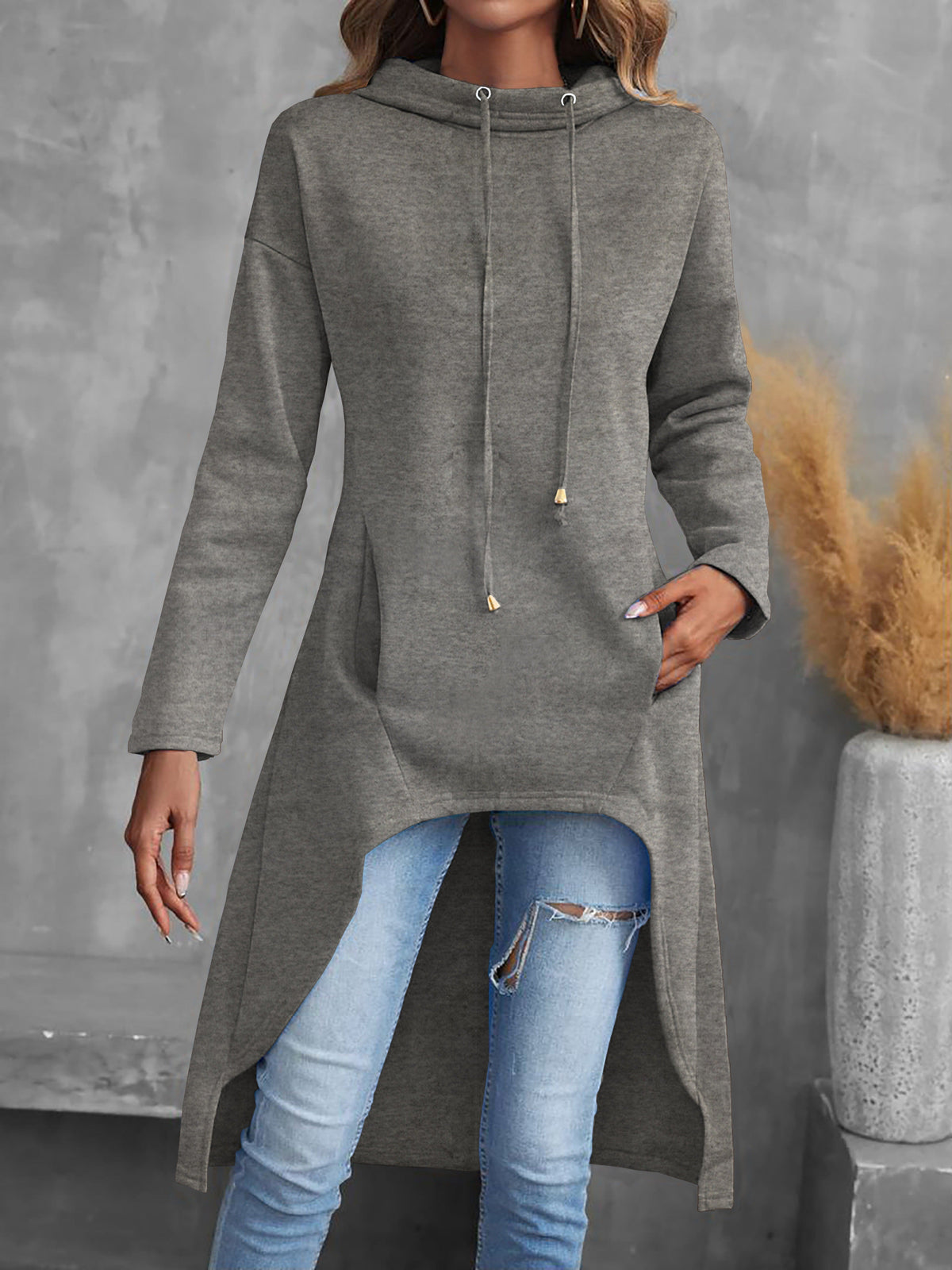High-Low Drawstring Hoodie