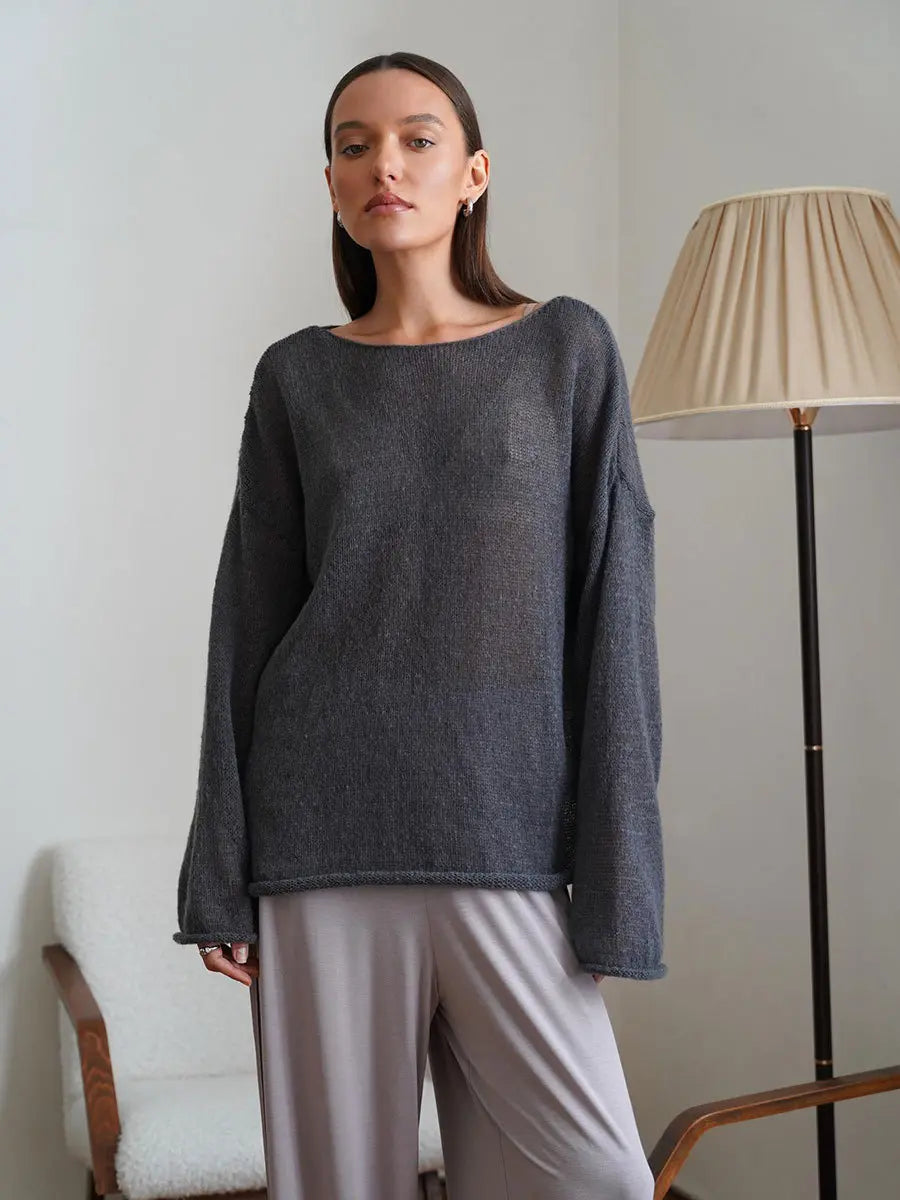 Zomari - Sheer Bell Sleeve Knit Sweater