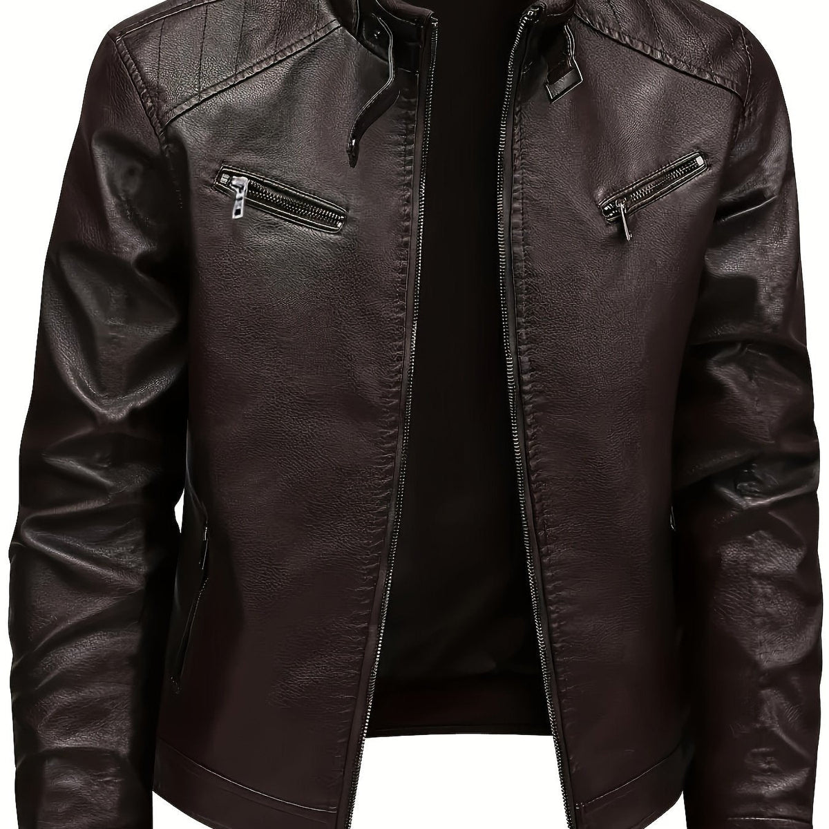 Classic Stand-Collar Moto Jacket