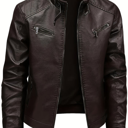Classic Stand-Collar Moto Jacket