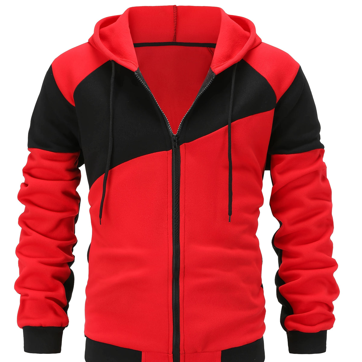 Color Block Zip-Up Hooded Jacket