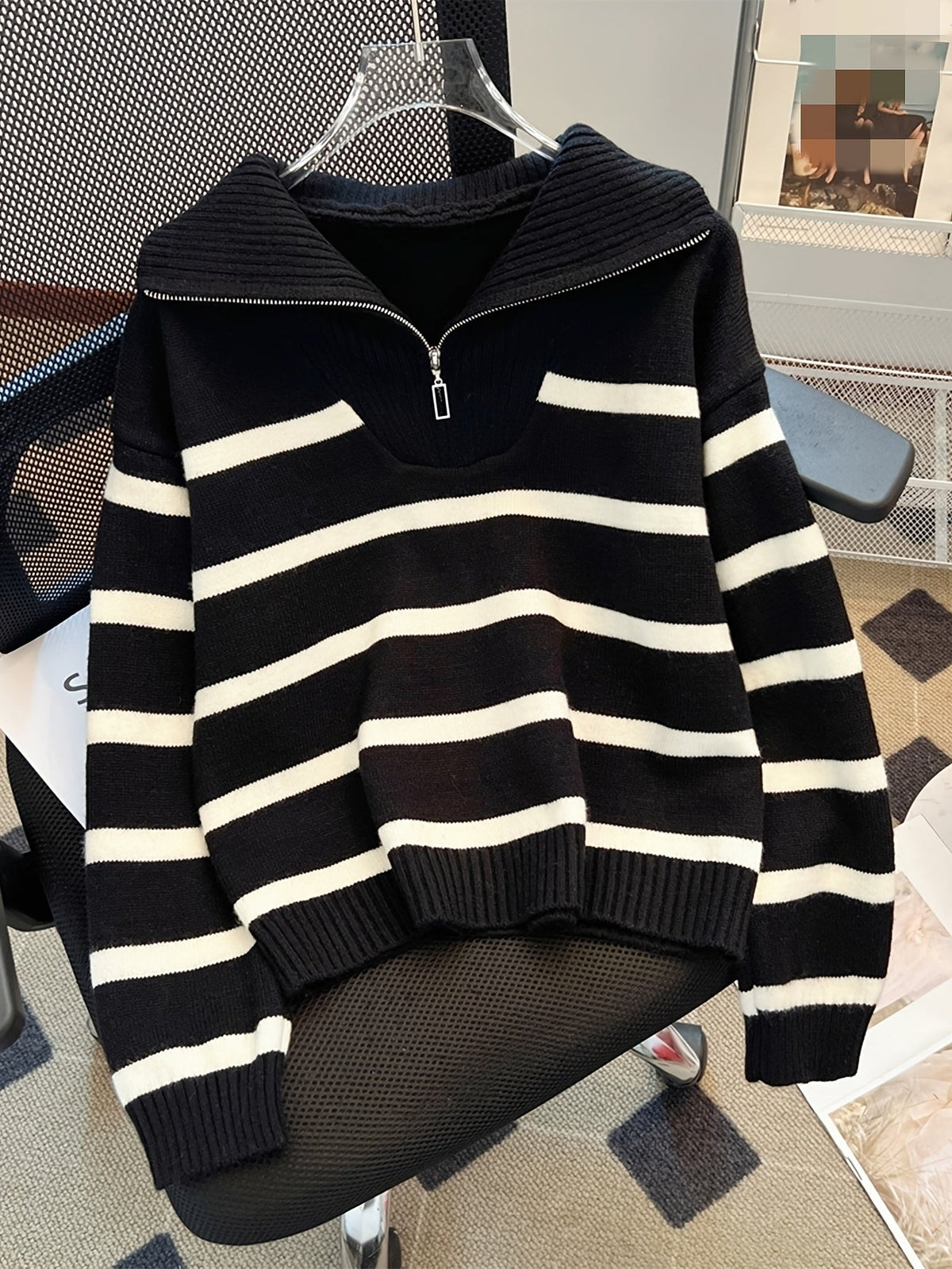 Striped Quarter-Zip Sweater