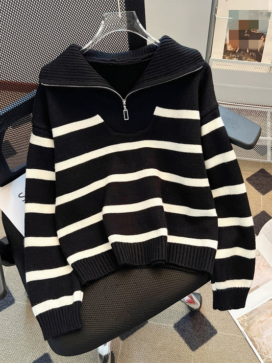 Striped Quarter-Zip Sweater