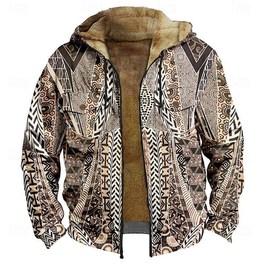 Patterned Zip Hooded Jacket