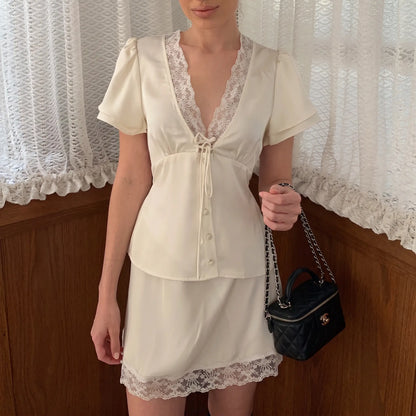 Elarael - Elegant Satin Lace Two-Piece