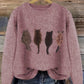 Cat-Print Knit Pullover