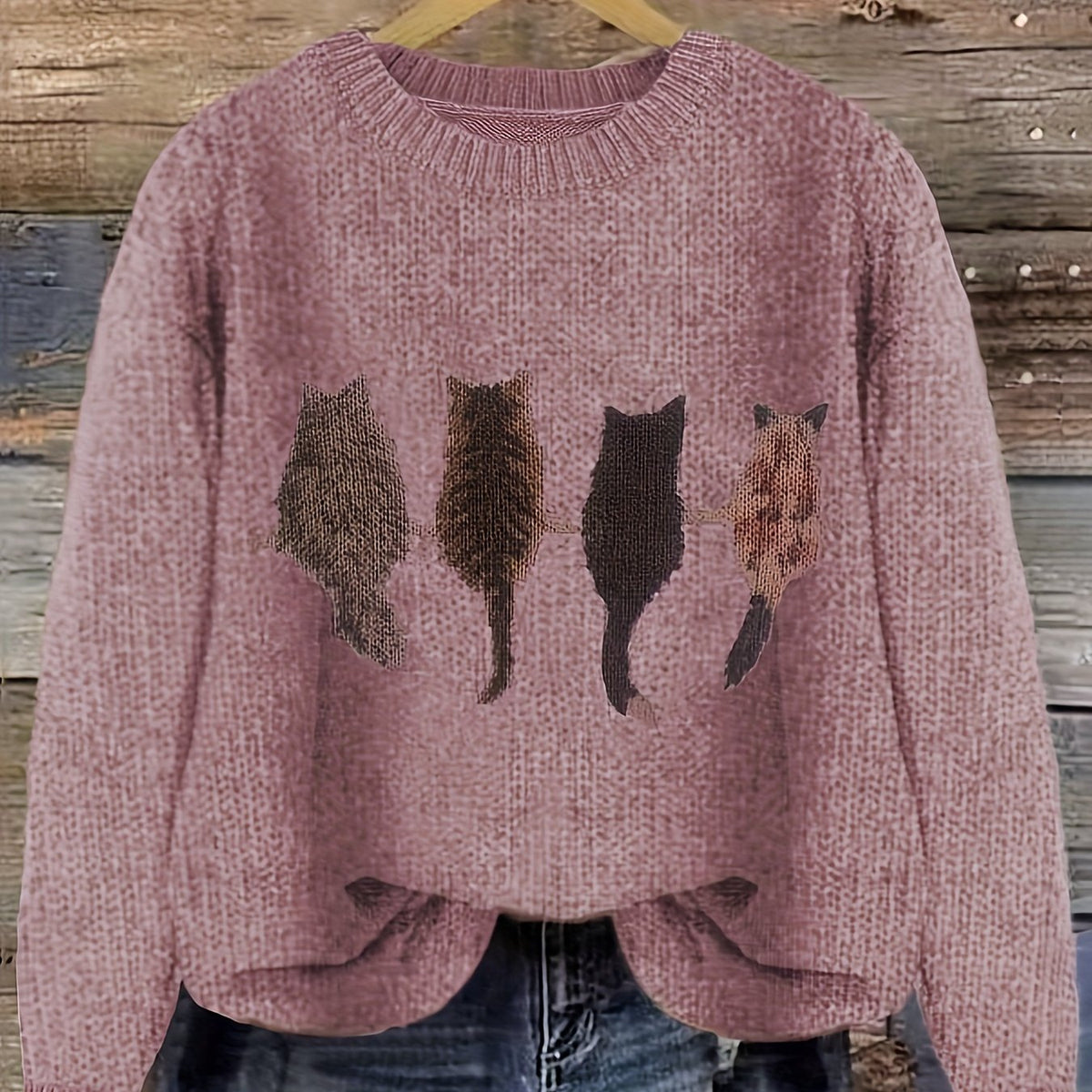Cat-Print Knit Pullover