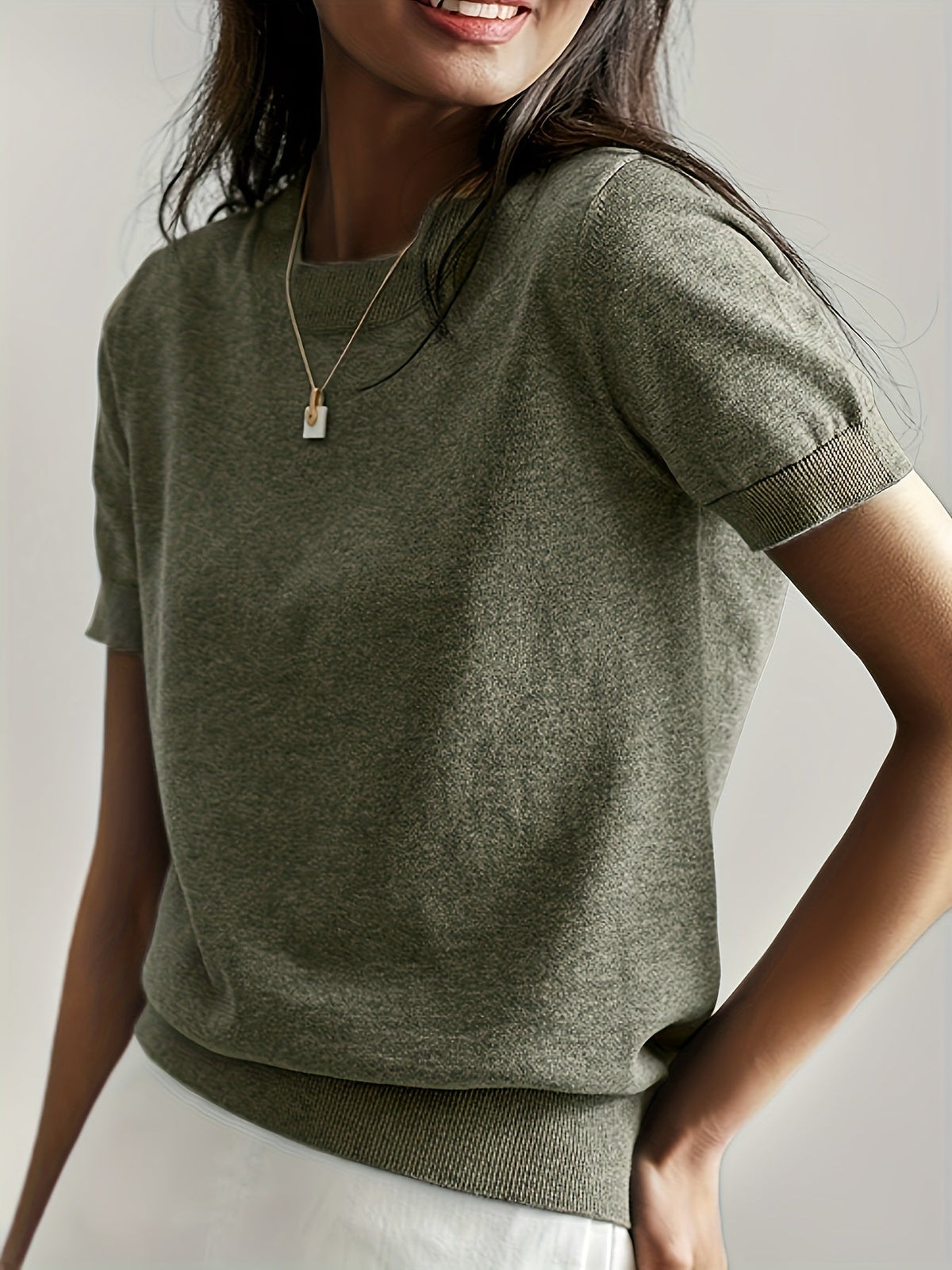 Fine-Knit Short Sleeve Sweater