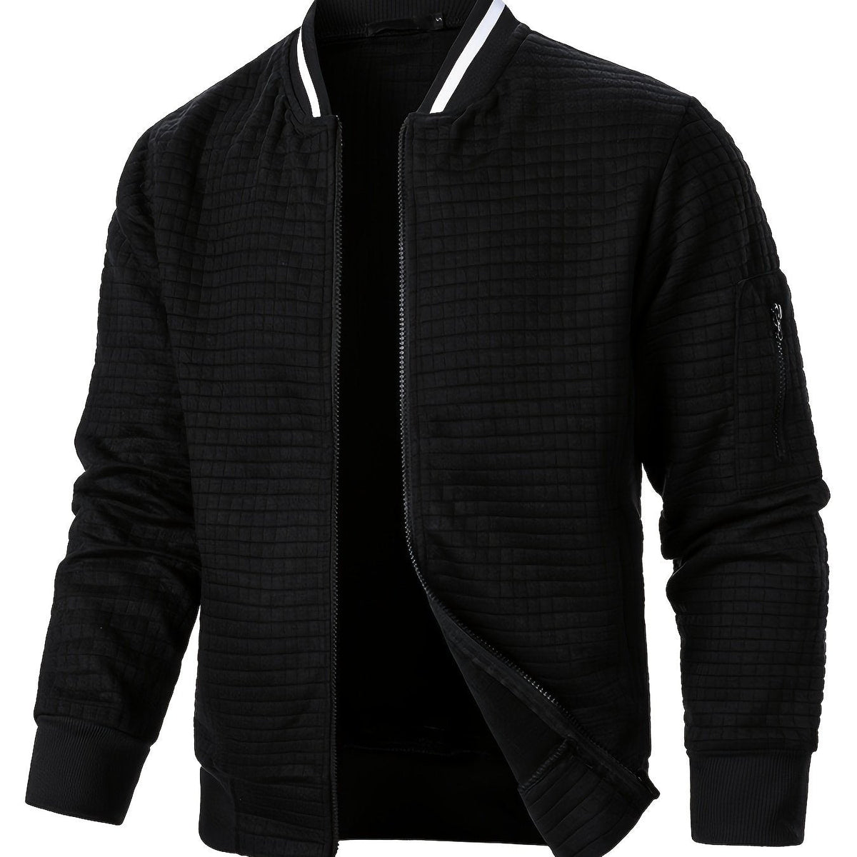 Textured Zip-Up Bomber Jacket