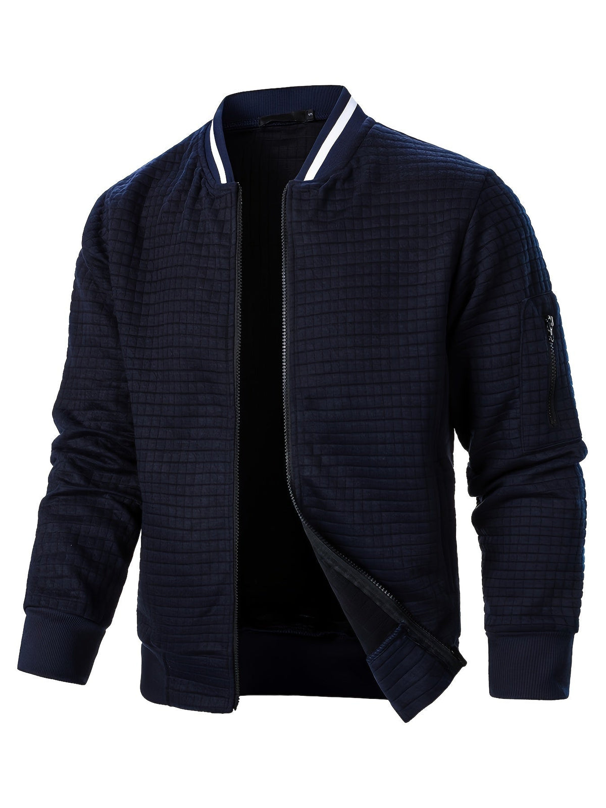 Textured Zip-Up Bomber Jacket