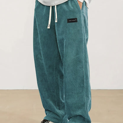 Relaxed Straight-Leg Ribbed Trousers