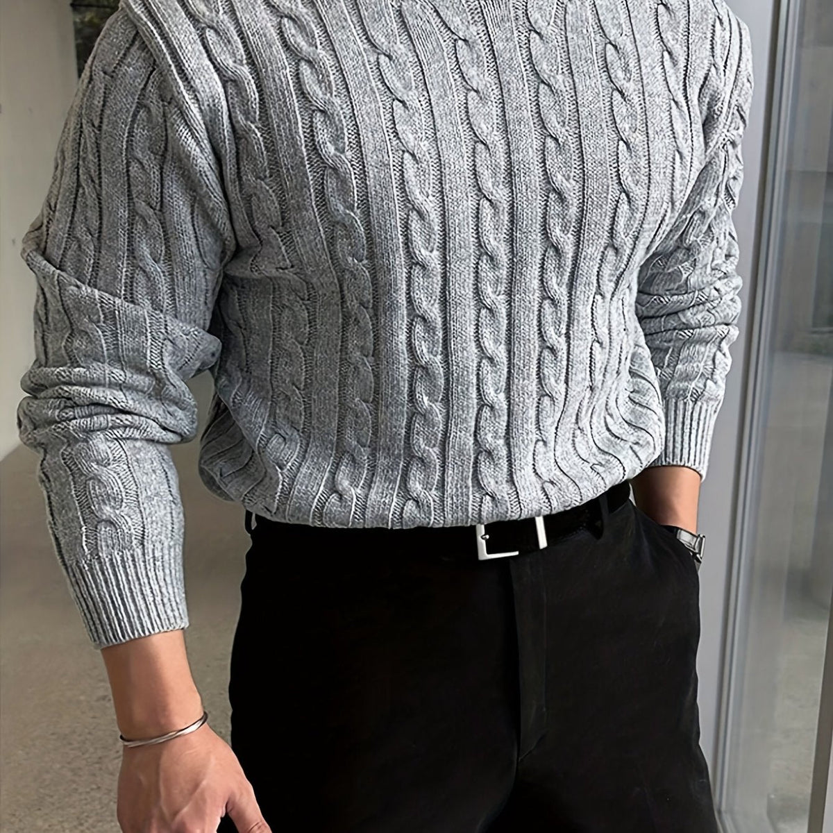 Cable Knit Crew Neck Sweater