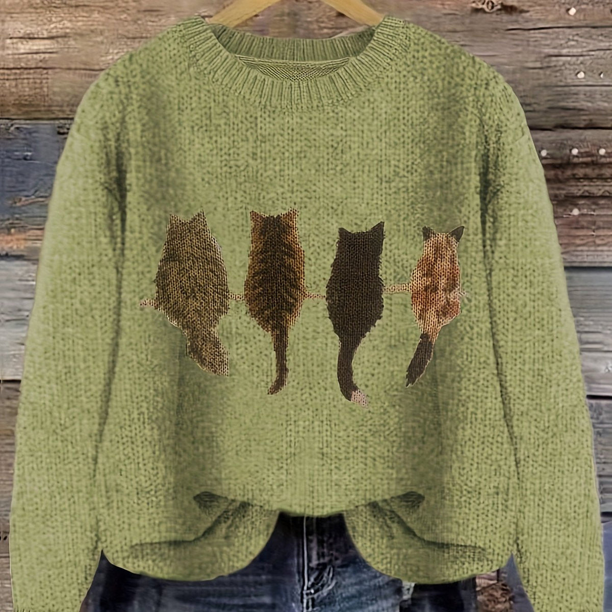 Cat-Print Knit Pullover