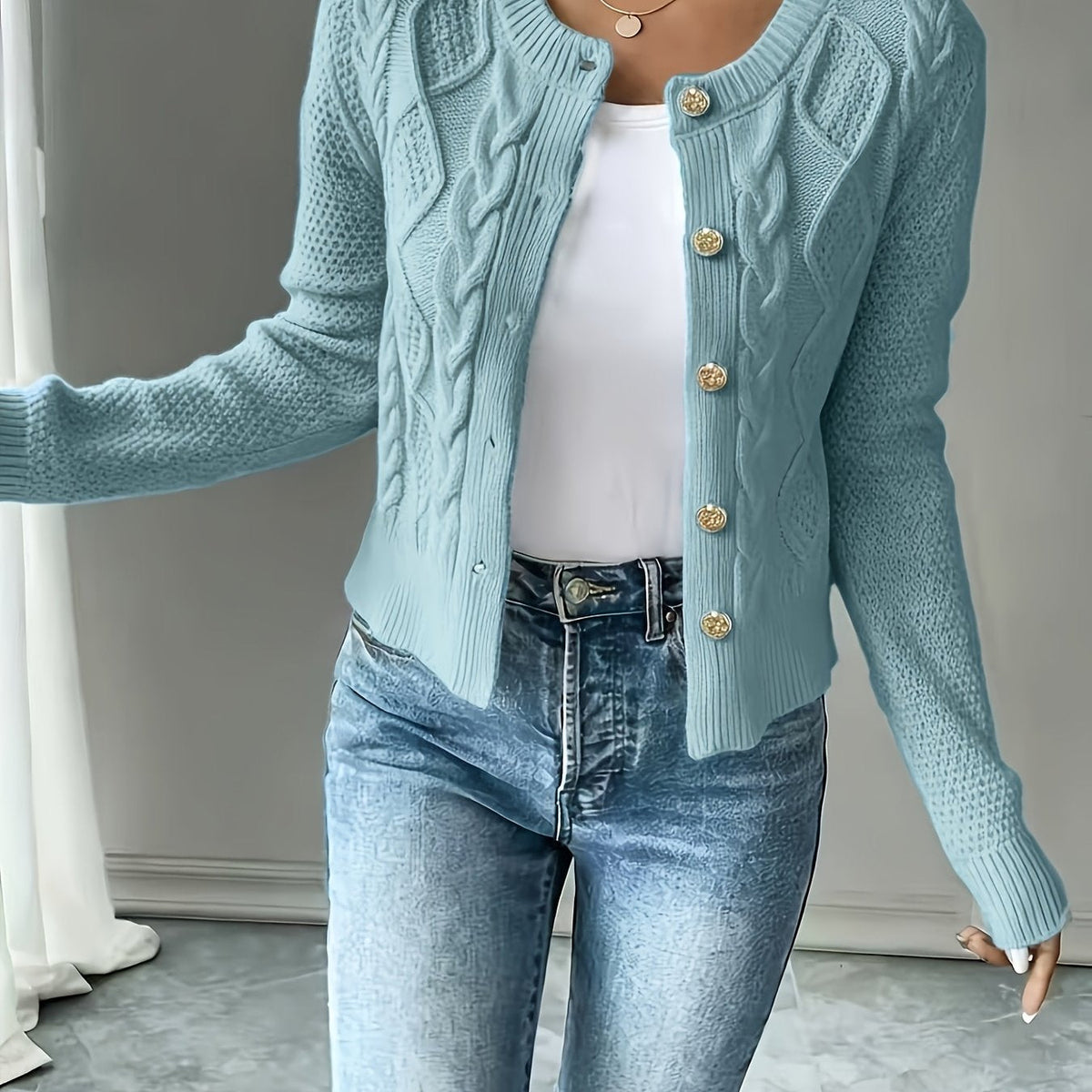 Cable-Knit Button-Front Cardigan