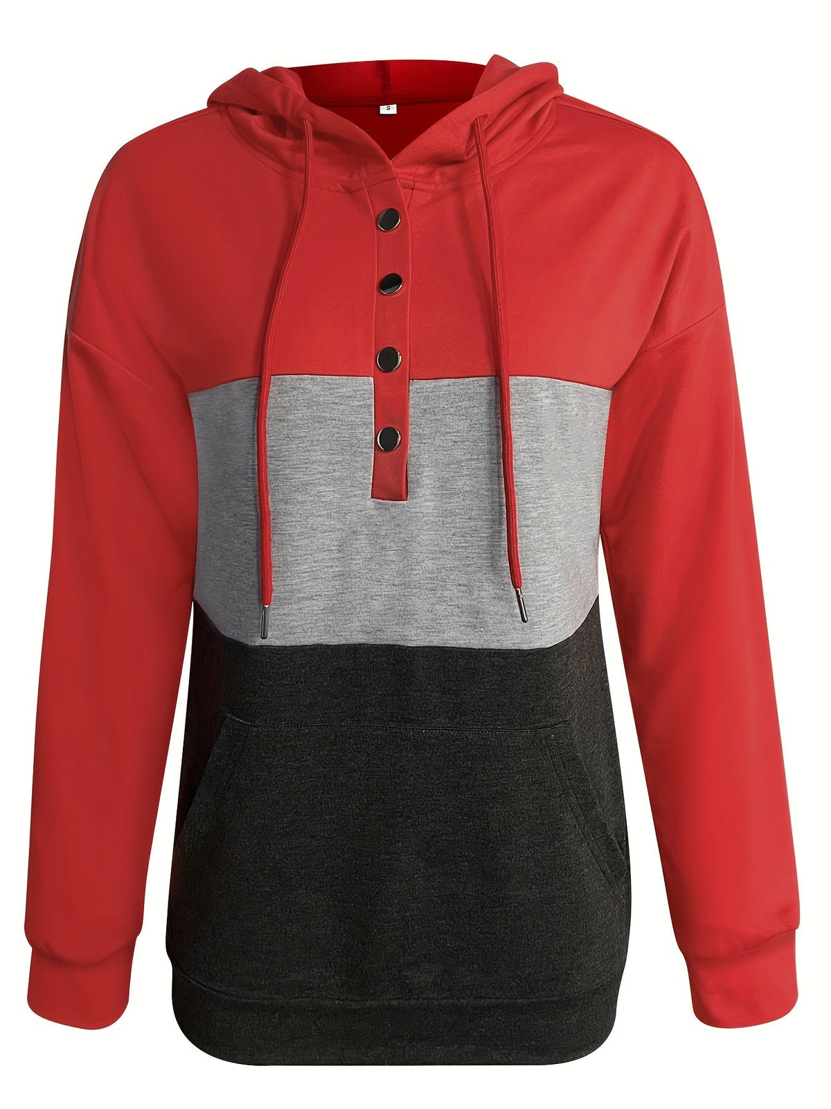 Color Block Button-Neck Hoodie