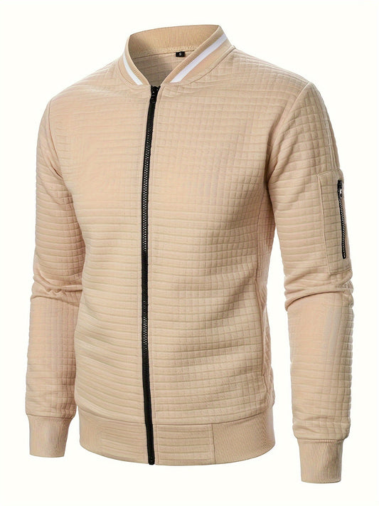Textured Zip-Up Bomber Jacket