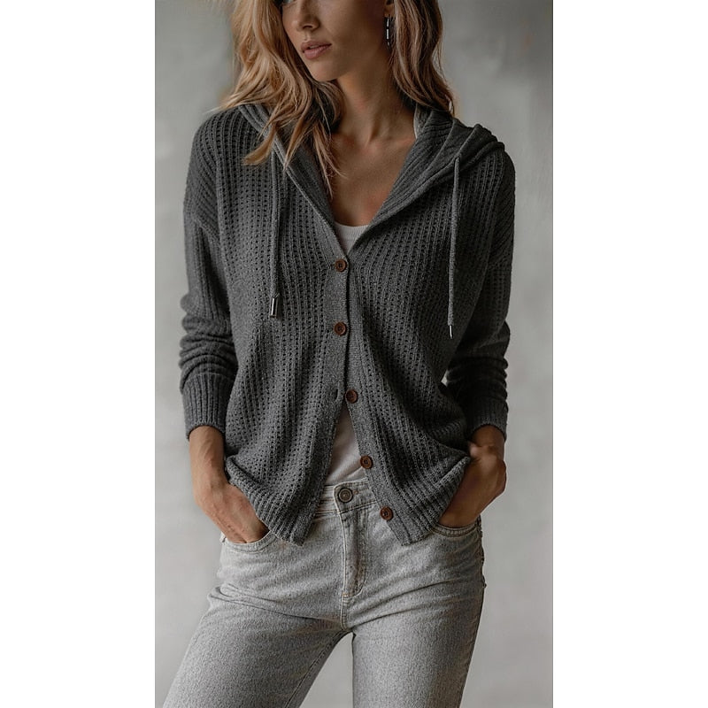 Hooded Button-Front Cardigan