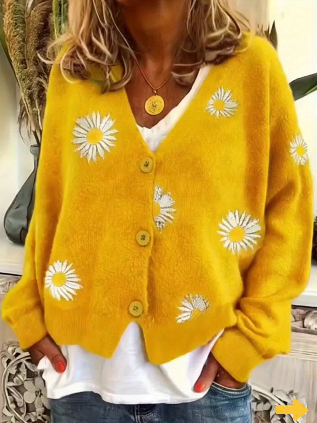 Floral Embroidered Button-Front Cardigan