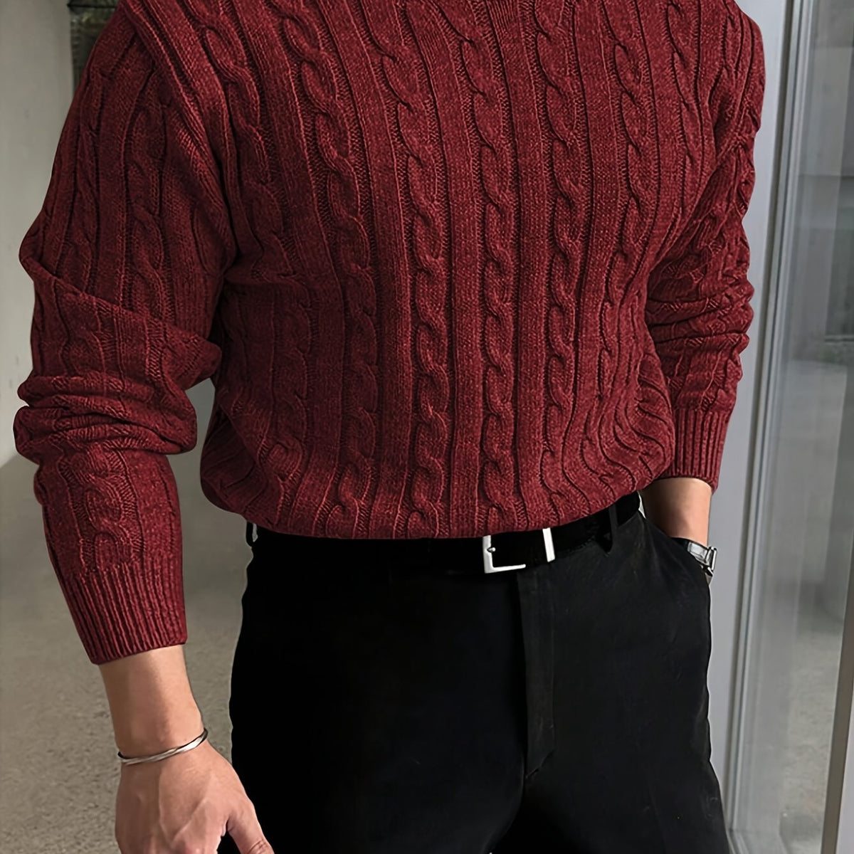 Cable Knit Crew Neck Sweater