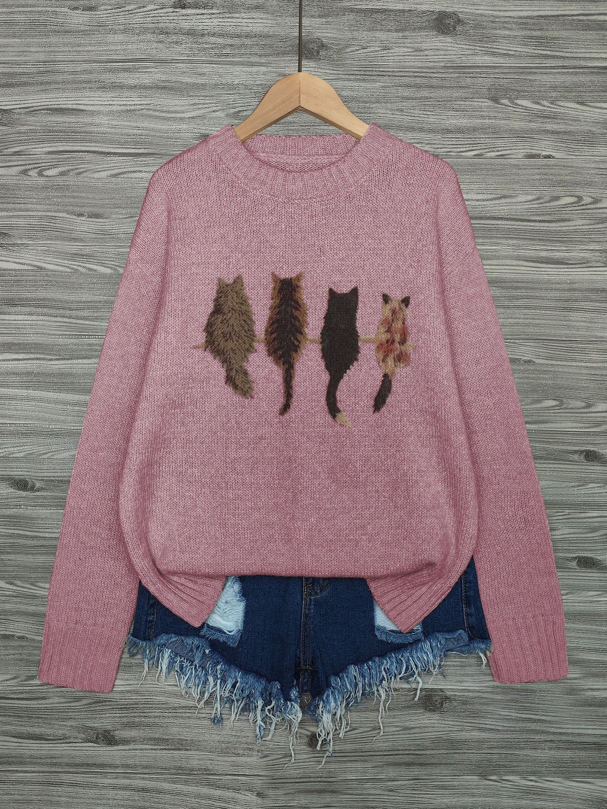 Cat-Print Knit Pullover
