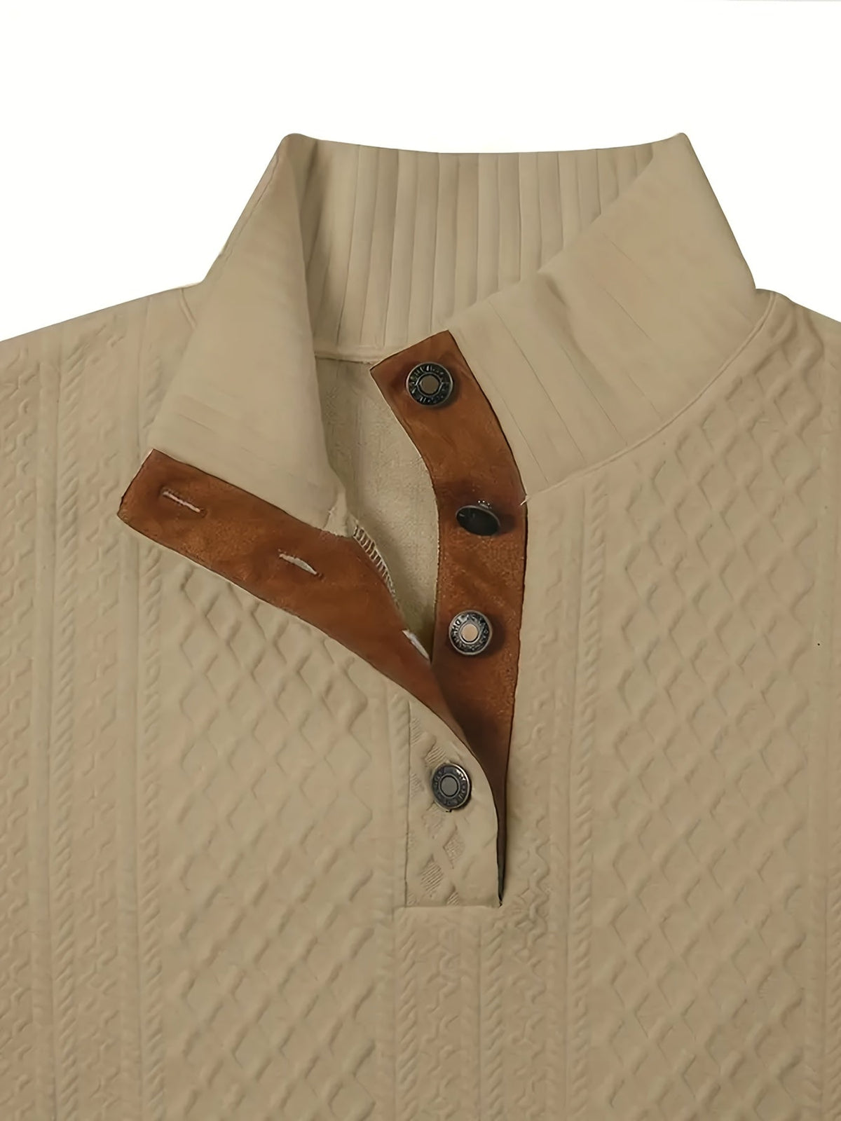 Stand Collar Button Henley Sweater