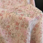 Close-up of Zhalis blush pink floral chiffon maxi skirt fabric, revealing delicate ditsy print with rose and sage tones.