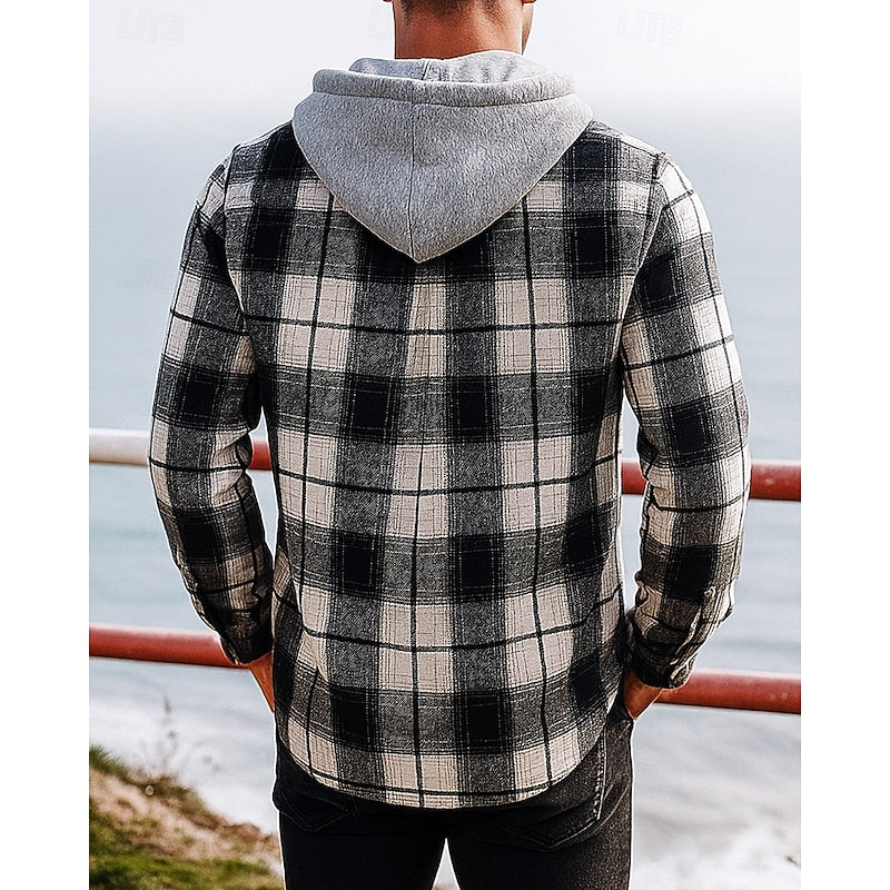 Hooded Plaid Shirt Jacket