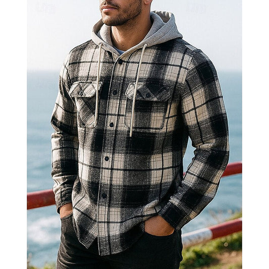 Hooded Plaid Shirt Jacket