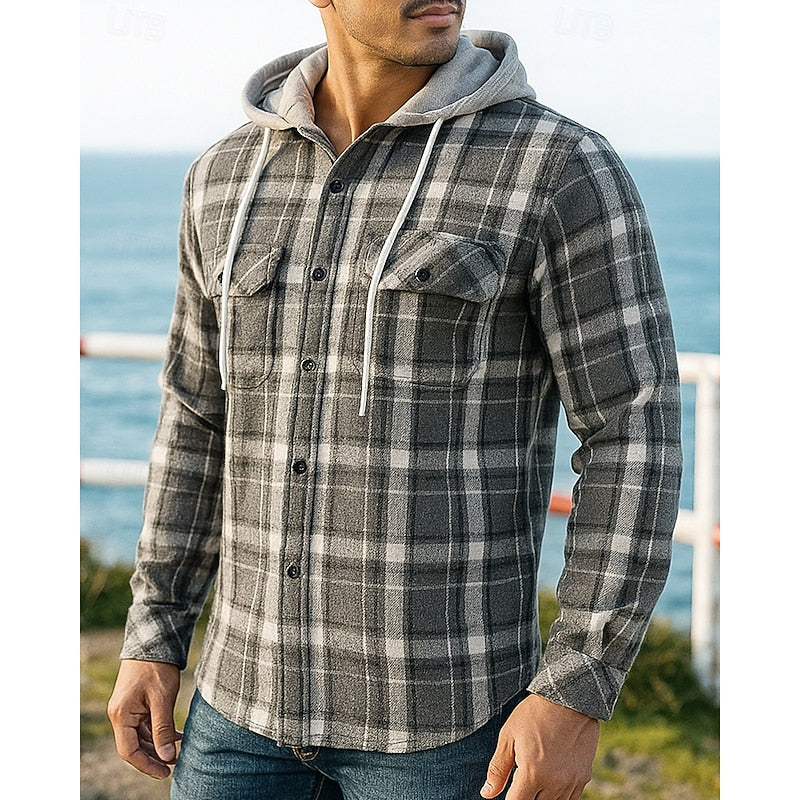 Hooded Plaid Shirt Jacket