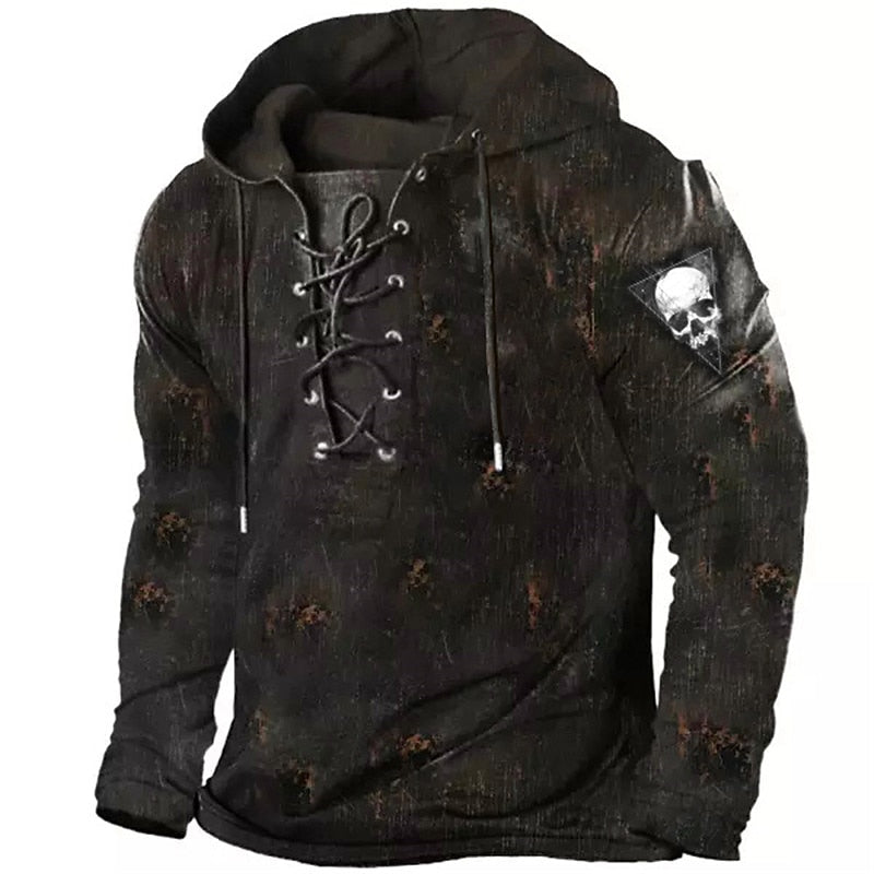 Lace-Up Skull Graphic Hoodie