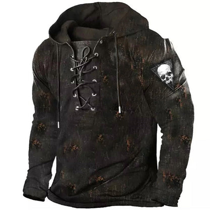 Lace-Up Skull Graphic Hoodie