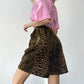 Gyzmar high-rise leopard print shorts with a wide-leg silhouette and elasticated waistband, shown from the side.