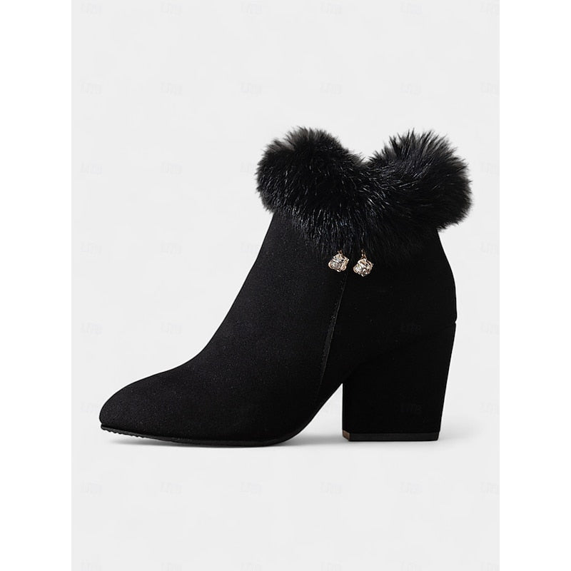 Fur-Trimmed Block Heel Ankle Boots
