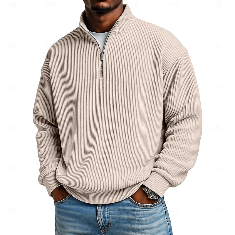Ribbed Quarter-Zip Pullover