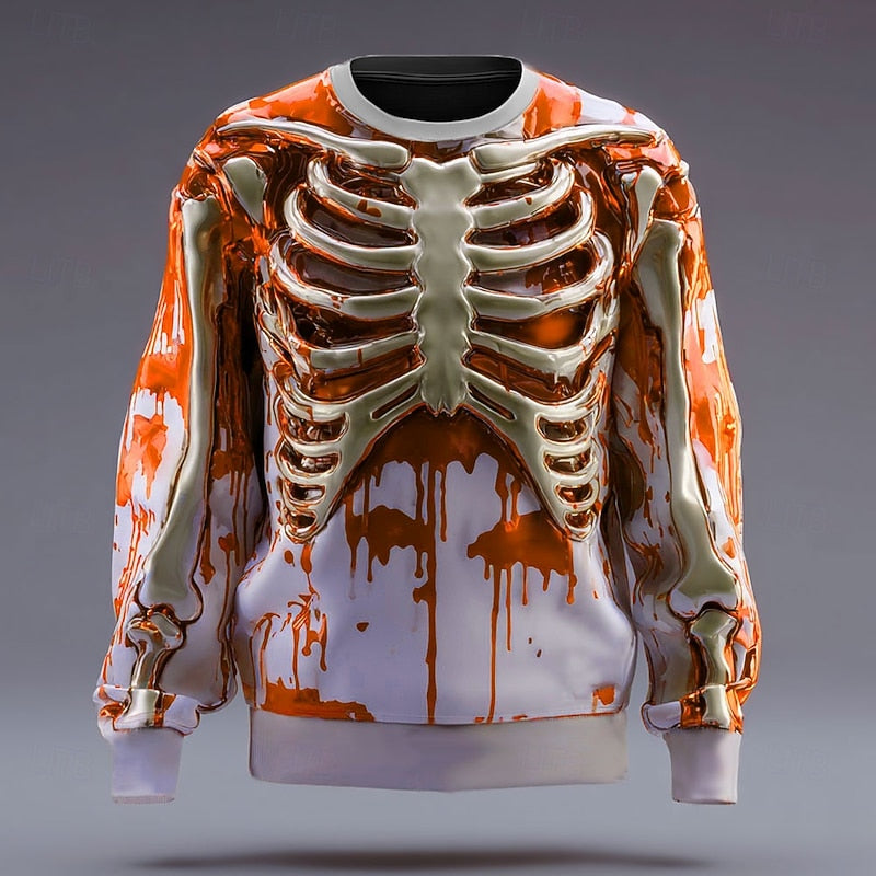 Skeleton Print Crew Neck Sweatshirt