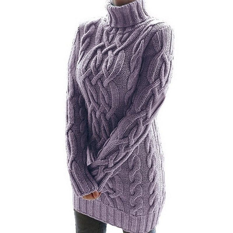 Cable-Textured Turtleneck Sweater Dress