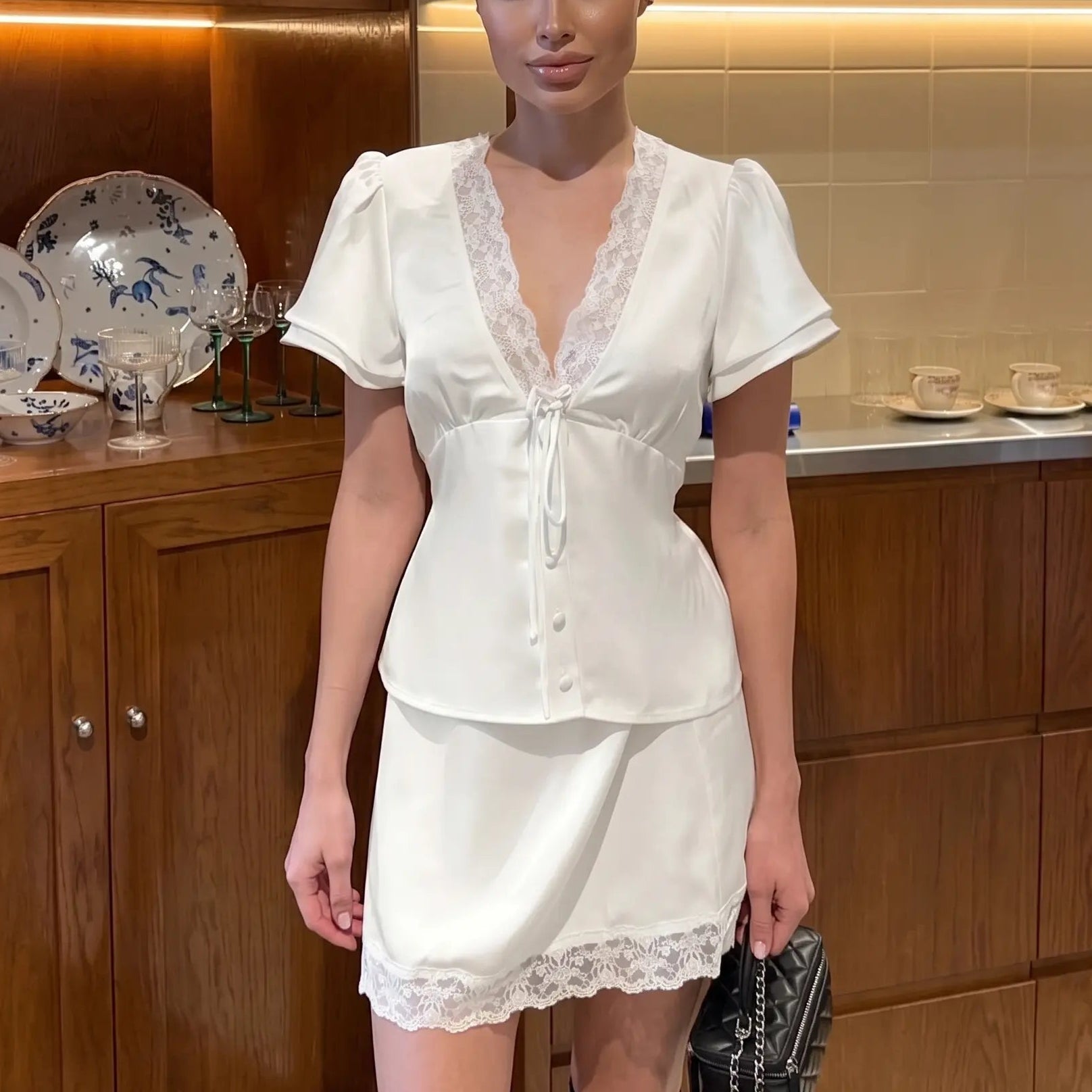 Elarael - Elegant Satin Lace Two-Piece