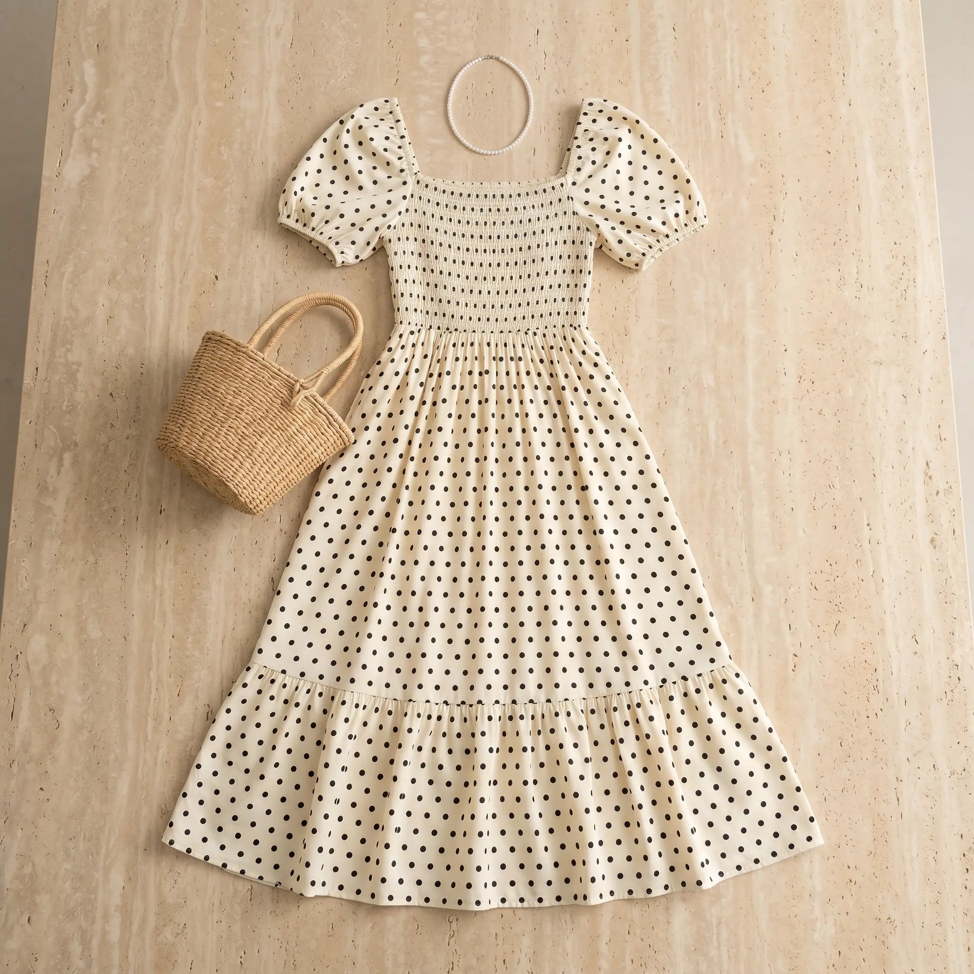 Women's Polka Dot Smocked Square Neck Maxi Dress