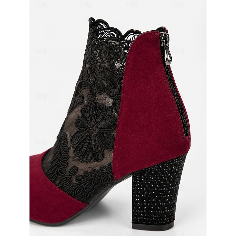 Lace-Accent Block Heel Ankle Boots