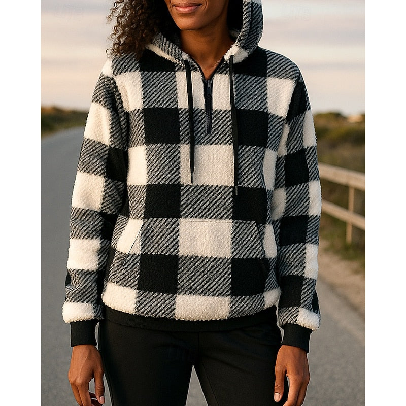 Checkered Quarter-Zip Hoodie