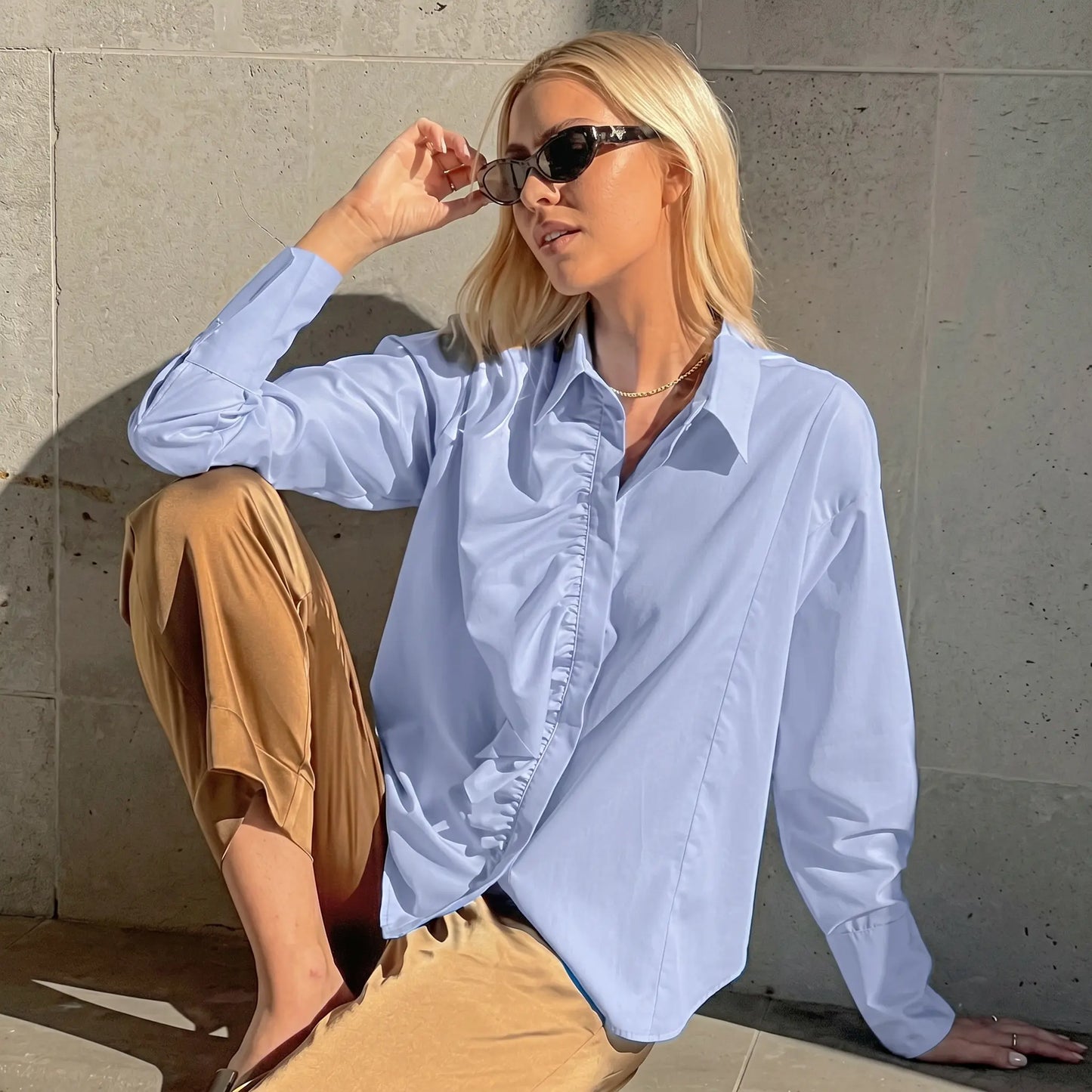 Jorvik - Women's Blue Ruffle Shirt