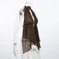Kaelen women's flowy brown chiffon halter top, featuring a keyhole cutout and asymmetrical layered hem, shown from a side view with tie-back closure.