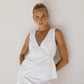 Kaelen - Sleeveless Wrap Set, Linen Blend Mini Skirt, Elegant Summer Ensemble