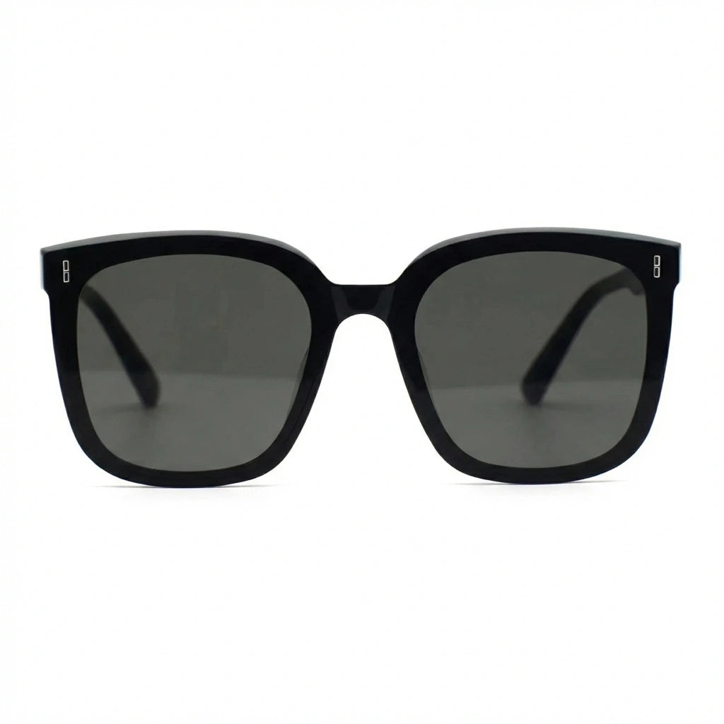 KAEON oversized square sunglasses in midnight black, featuring a bold chunky frame and dark UV400 lenses — front view.
