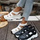 Kryzen white sporty chic chunky platform sandals worn by a model with distressed jeans and a gold anklet, styled outdoors on wooden planks with other shoe variants nearby.