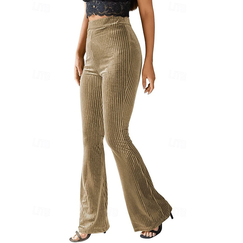 High-Waist Ribbed Flared Trousers