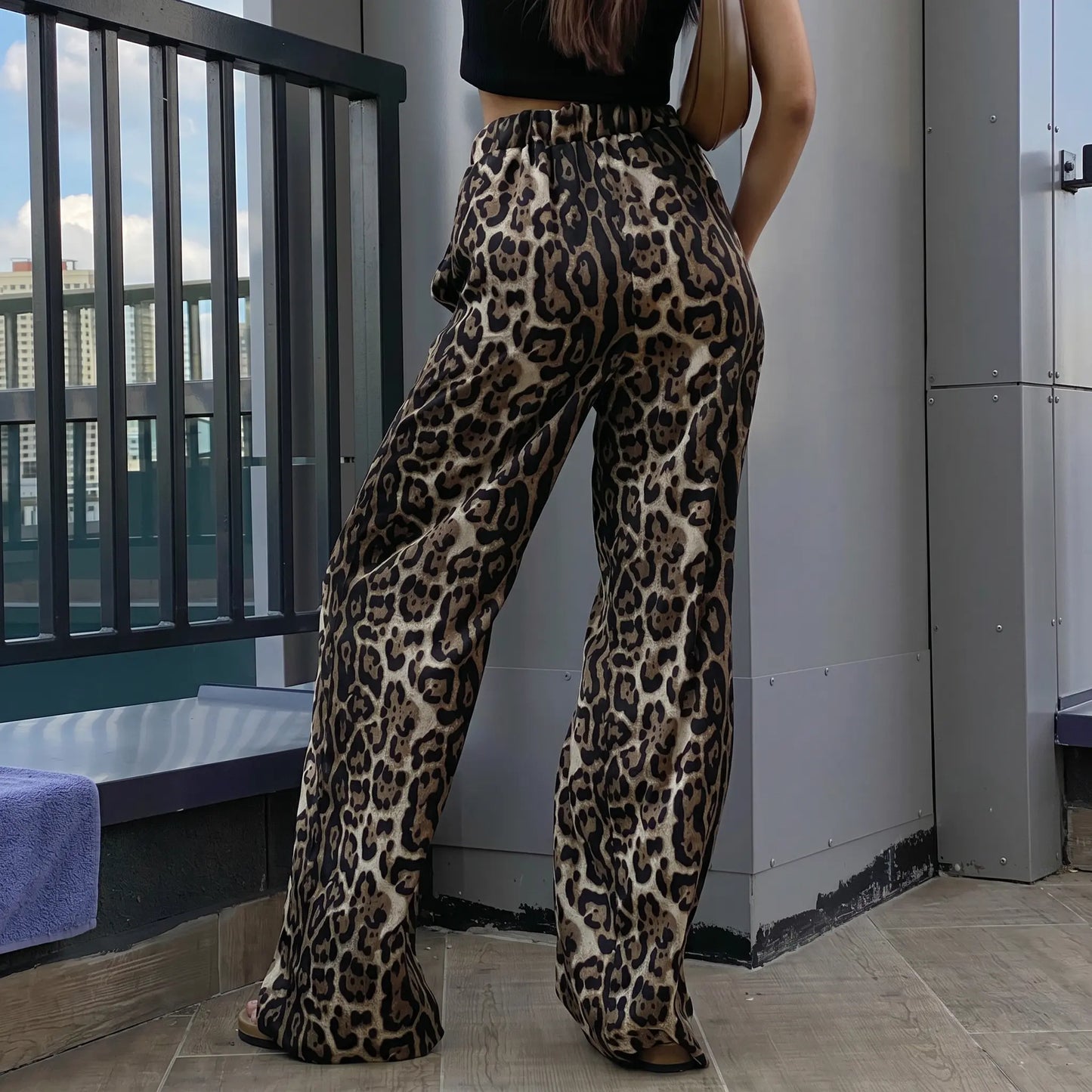 Zephyra - Leopard Print Wide Leg Trousers Elegant Bohemian