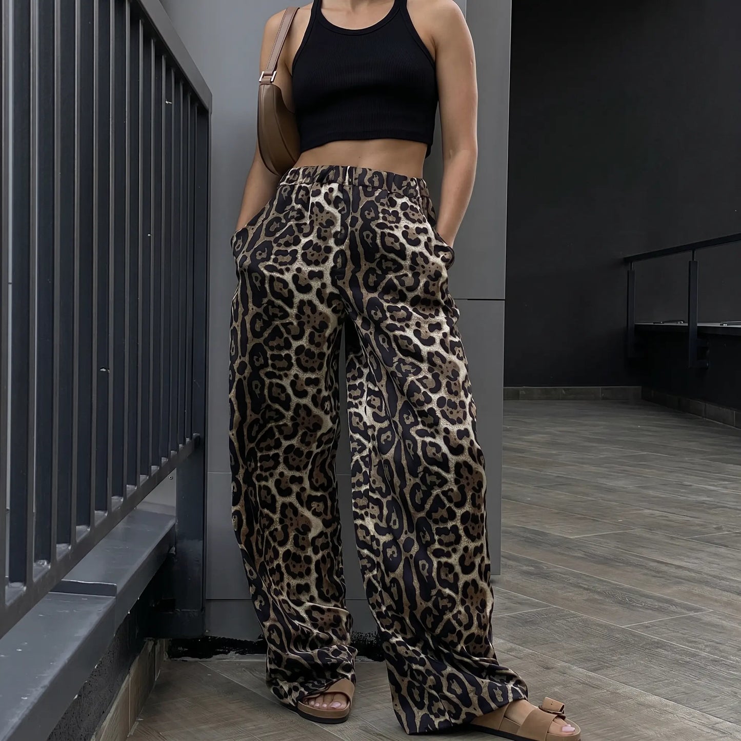Zephyra - Leopard Print Wide Leg Trousers Elegant Bohemian