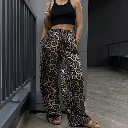 Zephyra - Leopard Print Wide Leg Trousers Elegant Bohemian