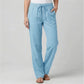 Luvana linen blend trousers in sky blue for women, featuring a relaxed straight-leg fit and comfortable elastic drawstring waist.